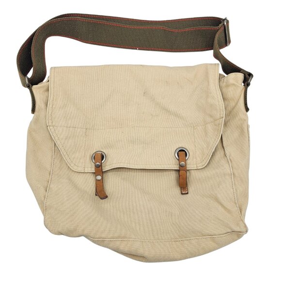 Y2K Old Navy Unisex Canvas Messenger Bag /w button closure One Size Cream/Beige - Picture 2 of 16